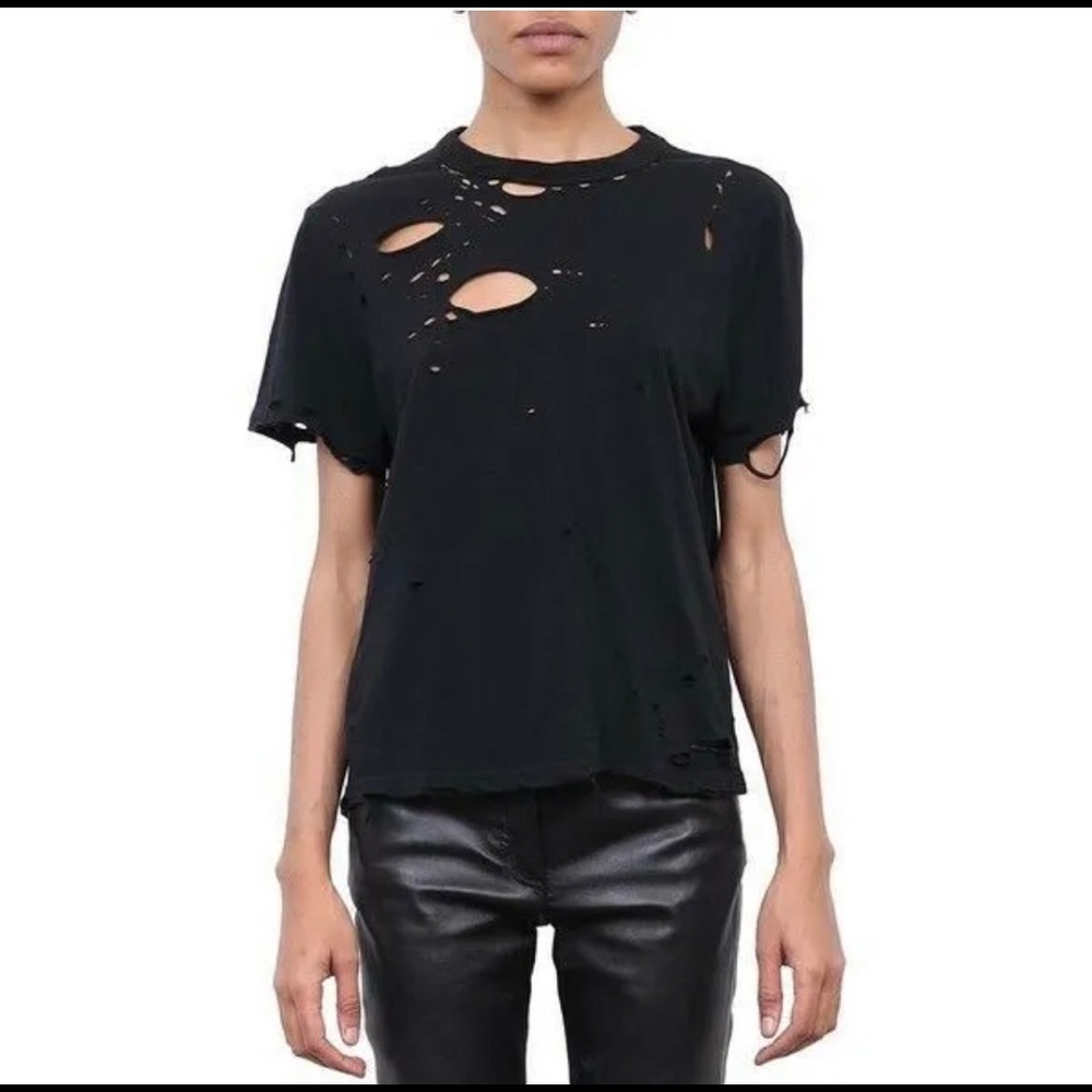 Amiri Cropped Slash Tee Black Cotton Short Sleeve T-Shirt/Top Size M NWOT
